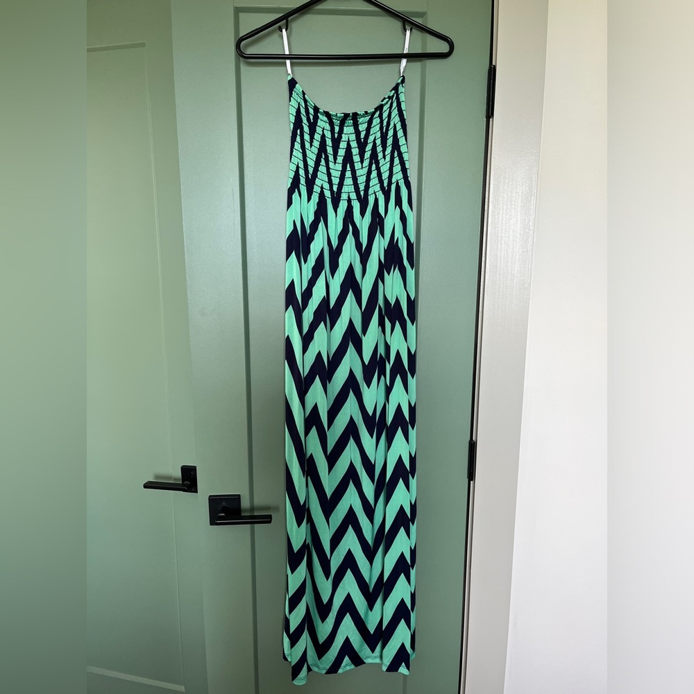 Papaya Lime Green & Navy Chevron Strapless Dress